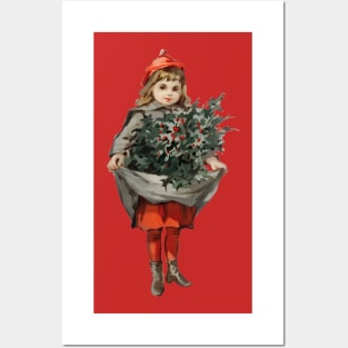 retro vintage christmas cute gırl design Posters and Art